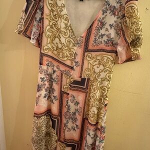 Lulu's Pink and Cream Flutter Sleeve Sundress